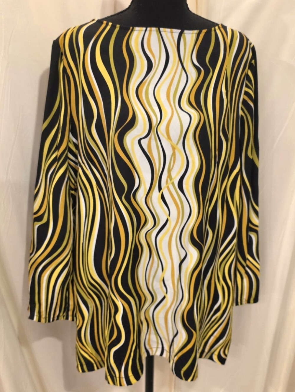 Bob Mackie Wearable Art Abstract Wavy Stripe Tunic Top Blouse Plus Size 1X